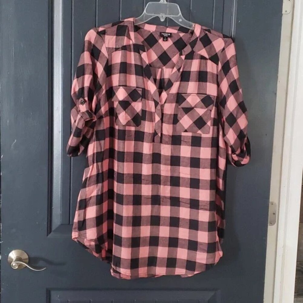 Torrid Harper Pink Plaid Softest Flannel Tunic Pullover 1x